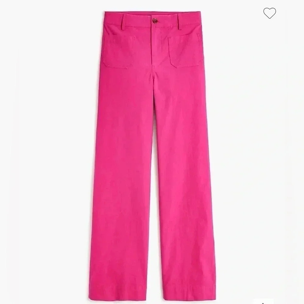 J Crew Pants Pink High Rise Wide Leg NWT Size 35 Tall Patch Pocket